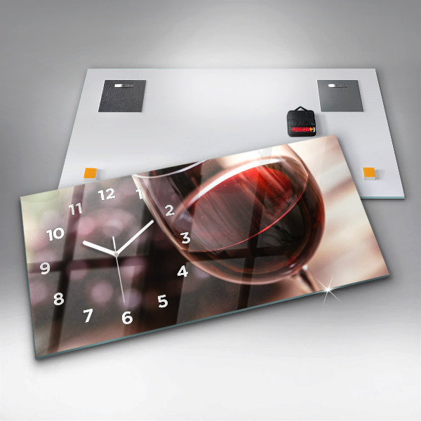 Glass wall clock rectangular A glass of red wine