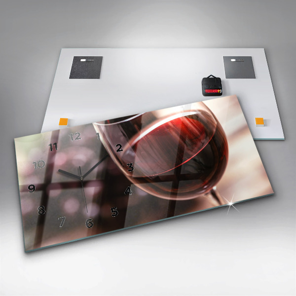 Glass wall clock rectangular A glass of red wine