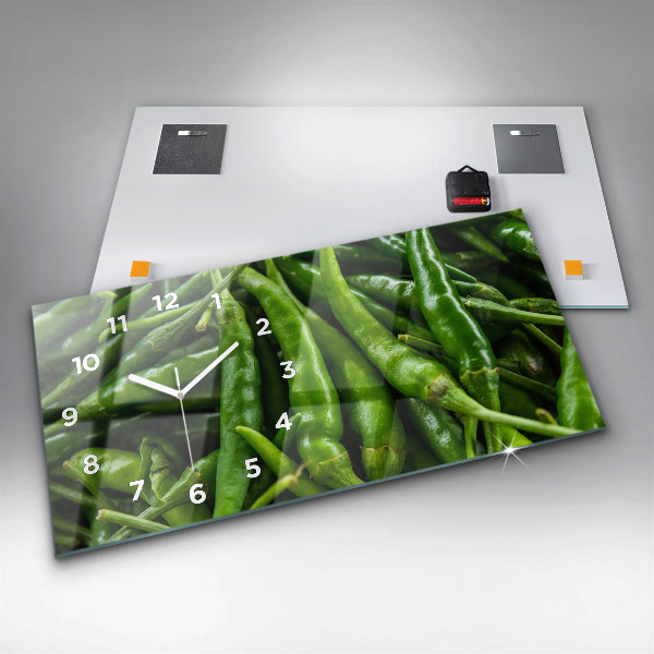 Glass wall clock rectangular Green pepper