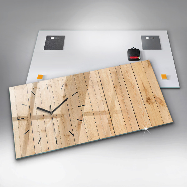Glass wall clock rectangular Wooden boards