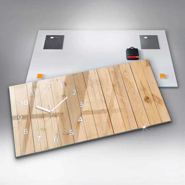 Glass wall clock rectangular Wooden boards