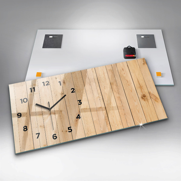 Glass wall clock rectangular Wooden boards