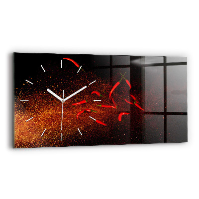 Glass wall clock rectangular Chili peppers