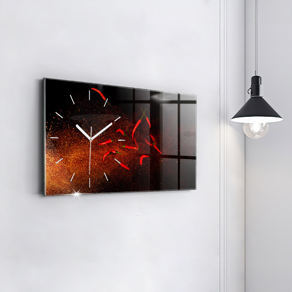 Glass wall clock rectangular Chili peppers