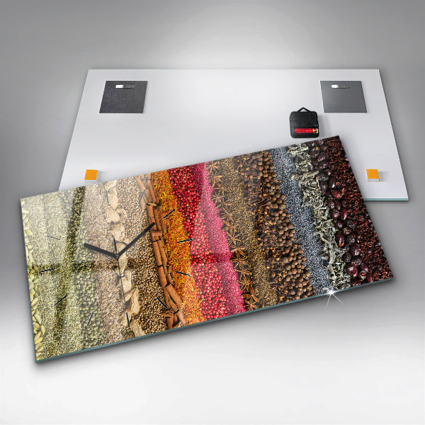 Glass wall clock rectangular Rows of spices