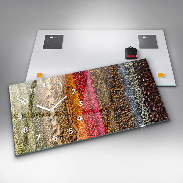Glass wall clock rectangular Rows of spices