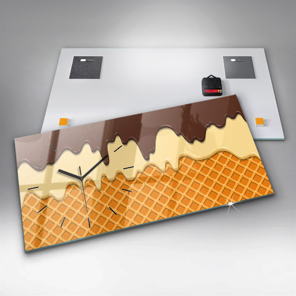 Glass wall clock rectangular Waffle and ice cream