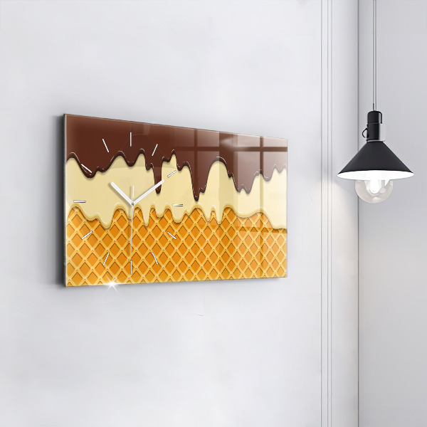 Glass wall clock rectangular Waffle and ice cream