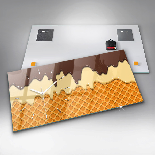Glass wall clock rectangular Waffle and ice cream