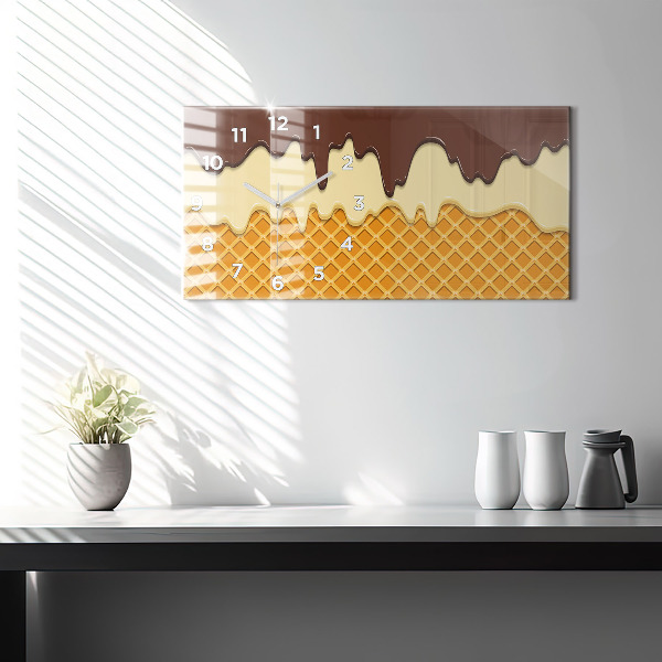 Glass wall clock rectangular Waffle and ice cream