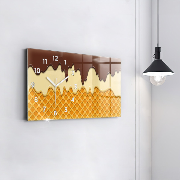 Glass wall clock rectangular Waffle and ice cream