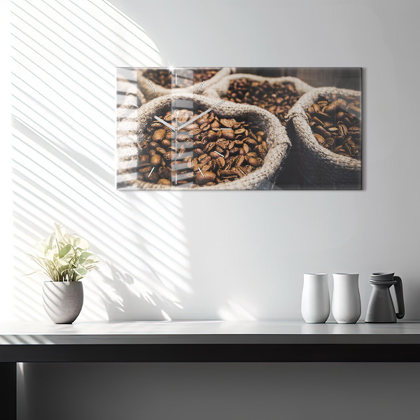 Glass wall clock rectangular Bags of coffee