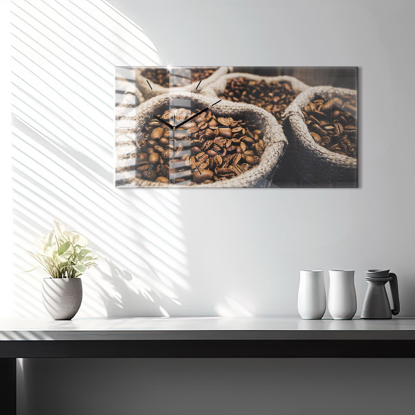 Glass wall clock rectangular Bags of coffee