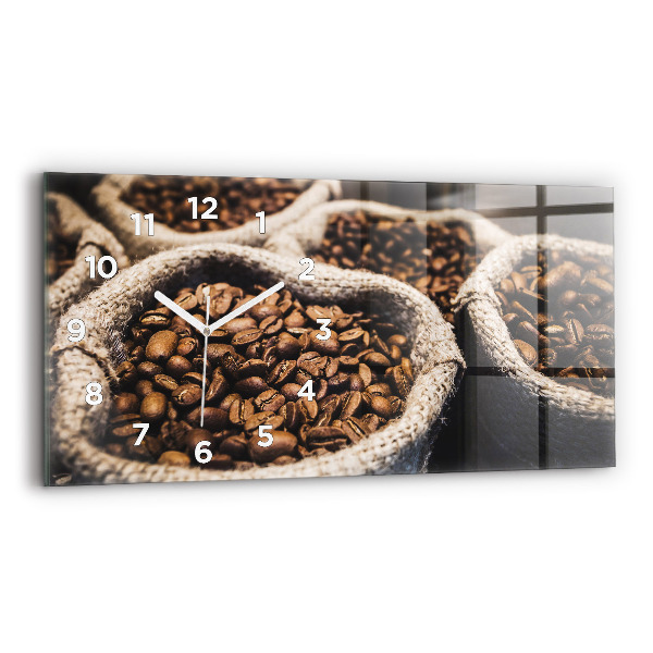 Glass wall clock rectangular Bags of coffee
