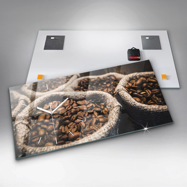 Glass wall clock rectangular Bags of coffee