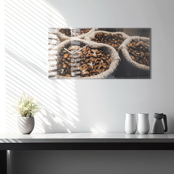 Glass wall clock rectangular Bags of coffee