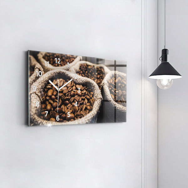 Glass wall clock rectangular Bags of coffee