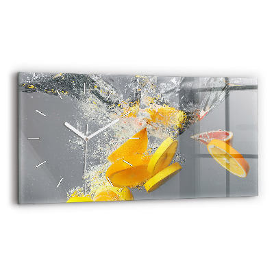 Glass wall clock rectangular Citrus in water