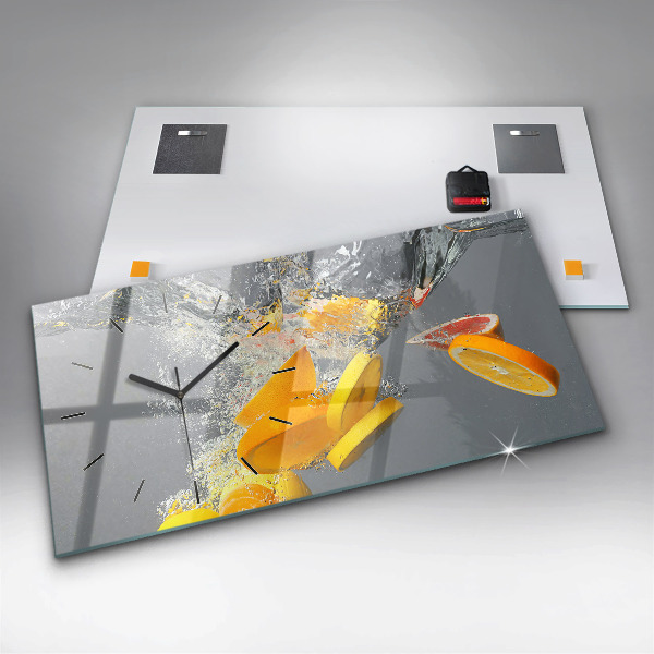 Glass wall clock rectangular Citrus in water