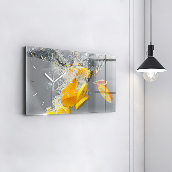 Glass wall clock rectangular Citrus in water
