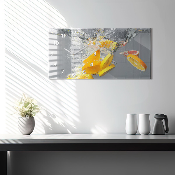 Glass wall clock rectangular Citrus in water