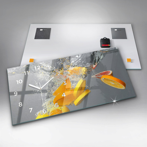 Glass wall clock rectangular Citrus in water