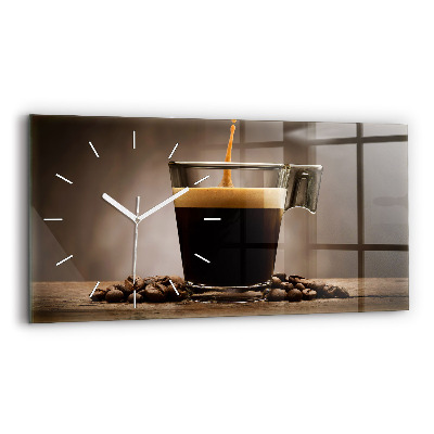 Glass wall clock rectangular A cup of coffee