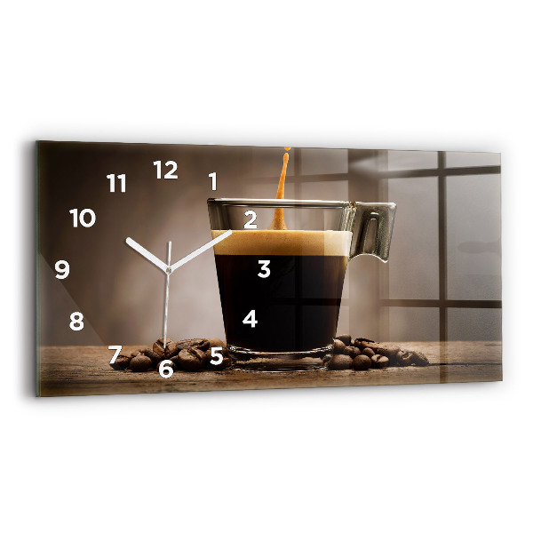 Glass wall clock rectangular A cup of coffee