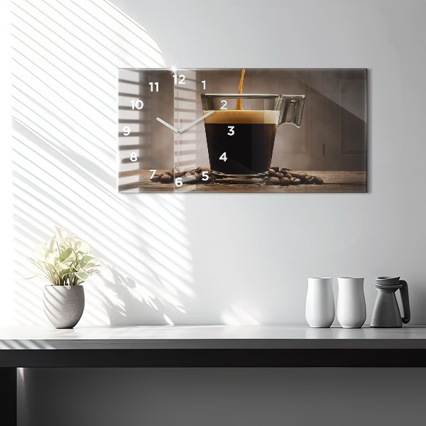 Glass wall clock rectangular A cup of coffee