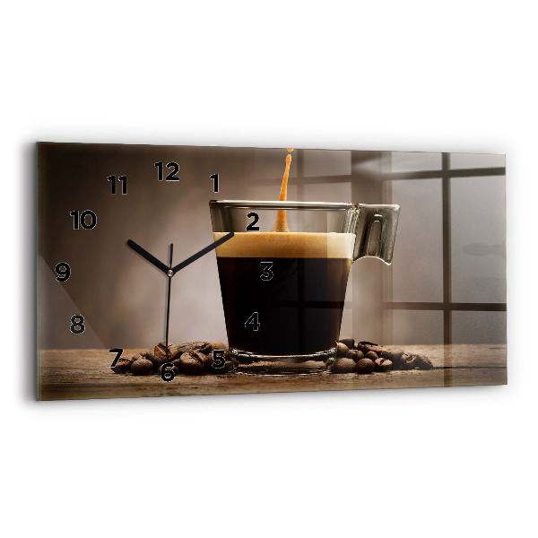 Glass wall clock rectangular A cup of coffee