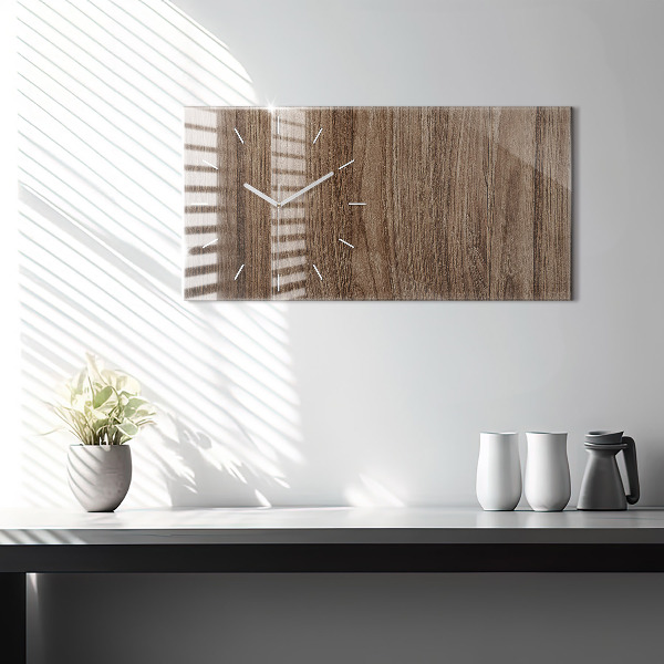 Glass wall clock rectangular Dark wood