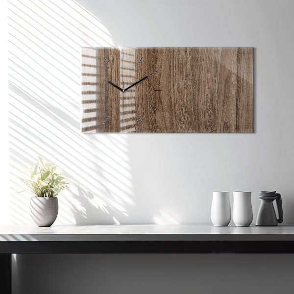 Glass wall clock rectangular Dark wood