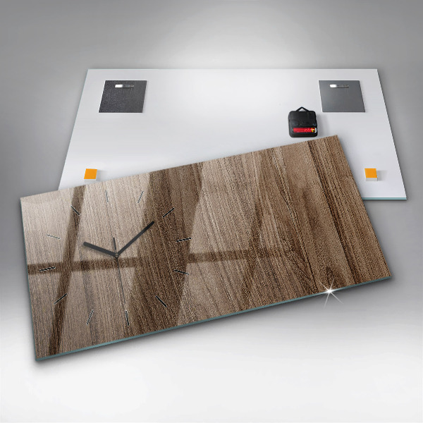 Glass wall clock rectangular Dark wood
