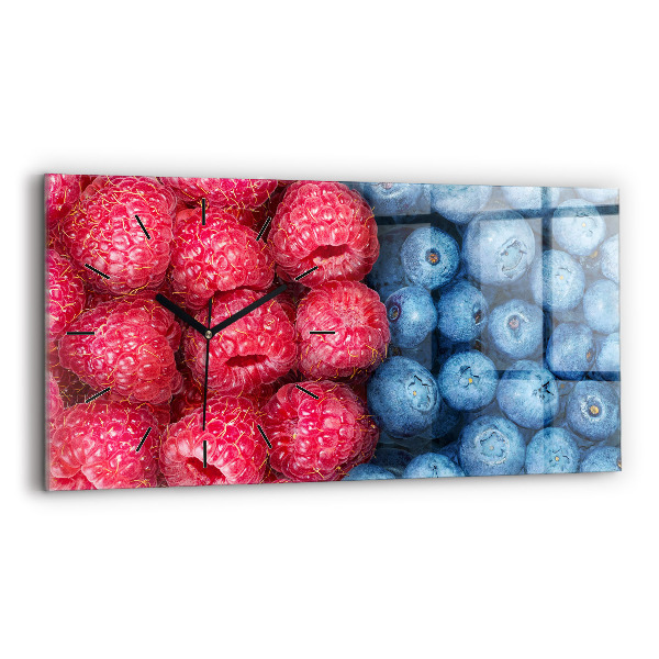 Glass wall clock rectangular Blueberries and raspberries