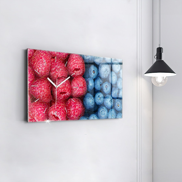 Glass wall clock rectangular Blueberries and raspberries