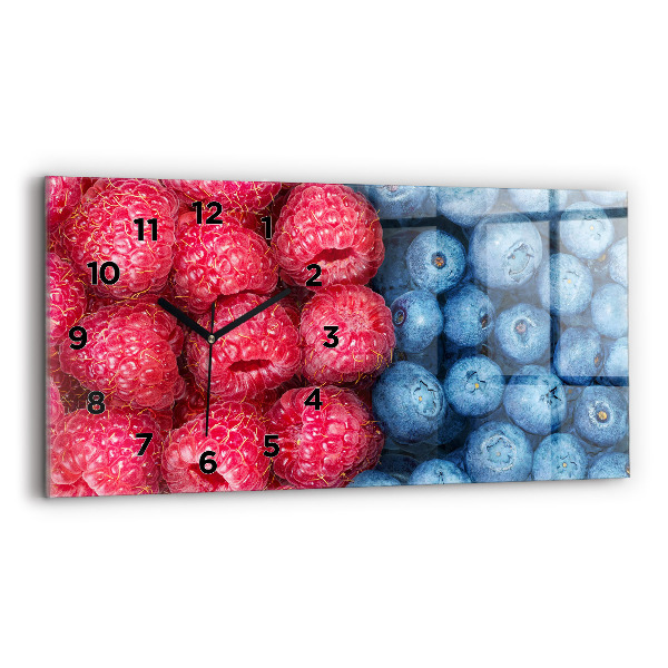 Glass wall clock rectangular Blueberries and raspberries