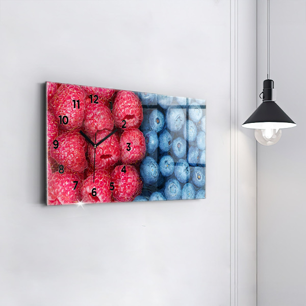 Glass wall clock rectangular Blueberries and raspberries