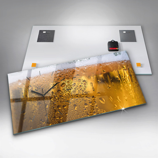 Glass wall clock rectangular A mug of beer