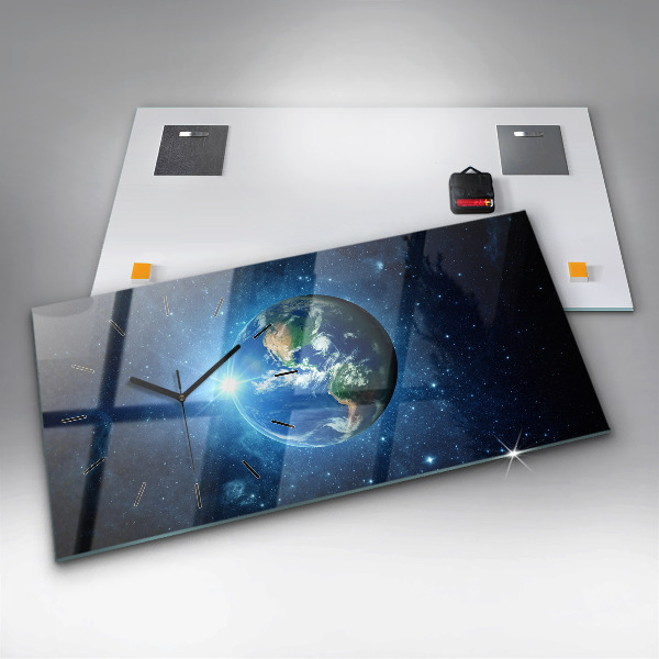 Glass wall clock rectangular Earth and Galaxy – NASA