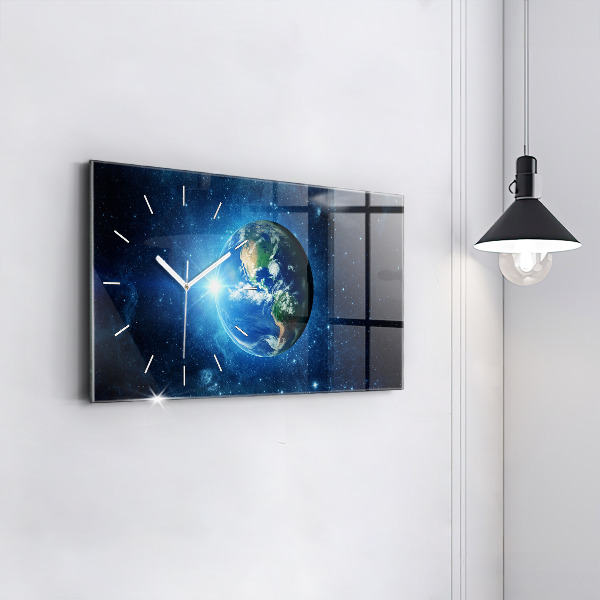 Glass wall clock rectangular Earth and Galaxy – NASA