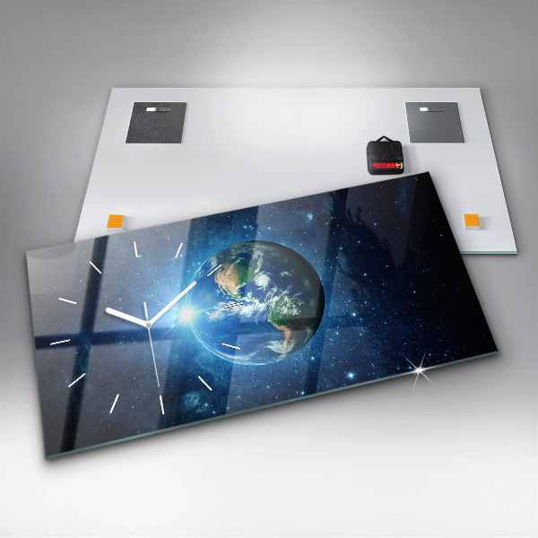 Glass wall clock rectangular Earth and Galaxy – NASA