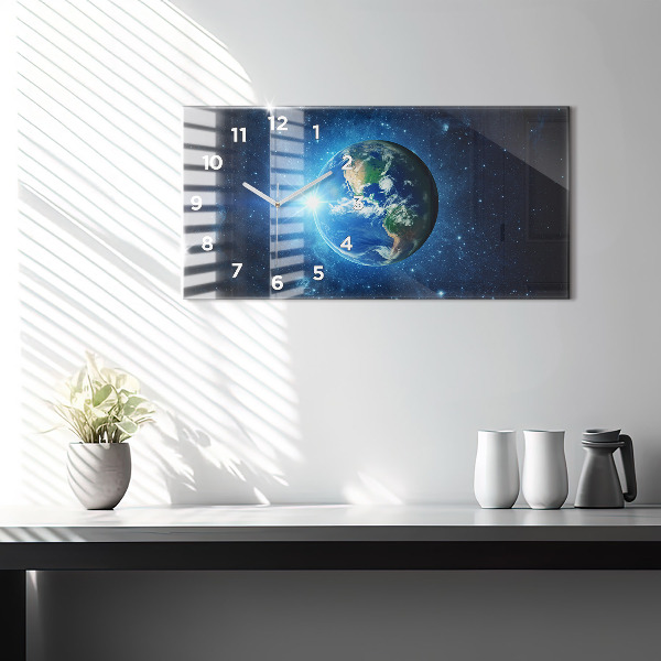 Glass wall clock rectangular Earth and Galaxy – NASA