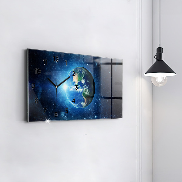 Glass wall clock rectangular Earth and Galaxy – NASA