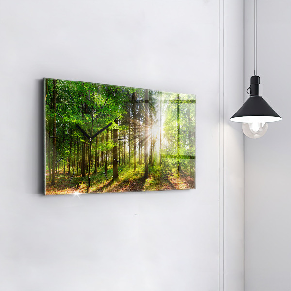 Glass wall clock rectangular Forest sunrise
