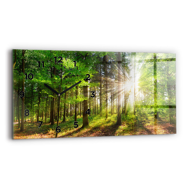 Glass wall clock rectangular Forest sunrise