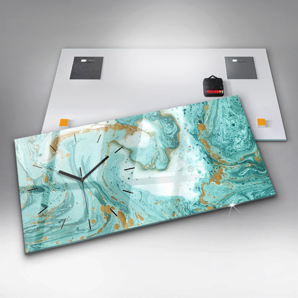 Glass wall clock rectangular Marble texture