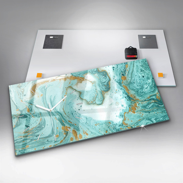 Glass wall clock rectangular Marble texture