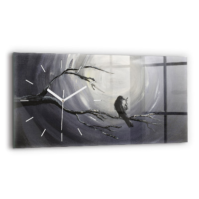 Glass wall clock rectangular Raven in the moonlight