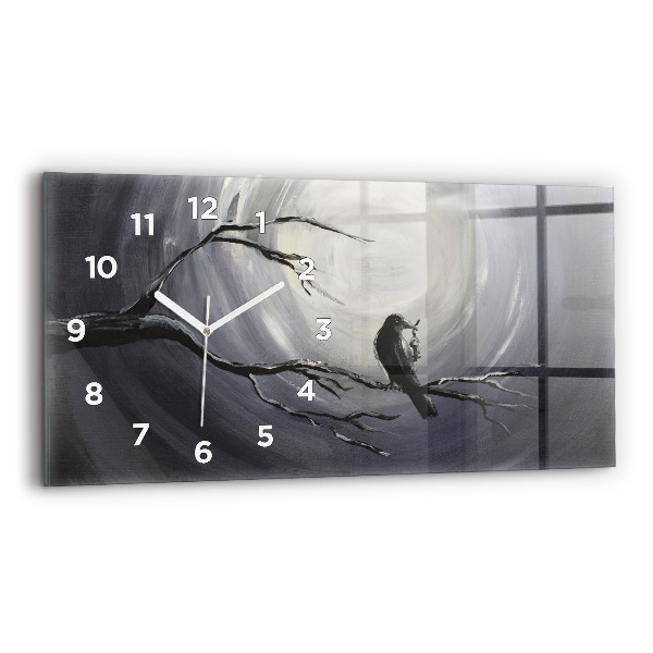 Glass wall clock rectangular Raven in the moonlight