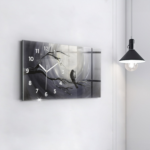 Glass wall clock rectangular Raven in the moonlight